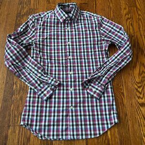 Banana Republic Men's S Grant Fit Non-Iron Plaid Button-Up Shirt Purple Multi